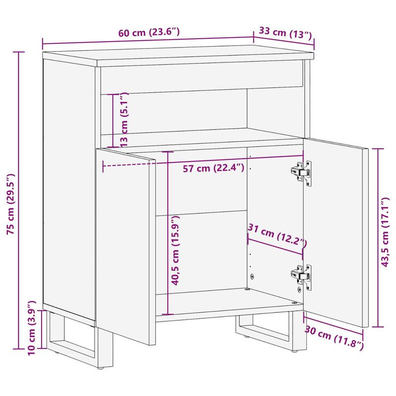 Casa si Gradina - Mobilier - Dulapuri si sifoniere - Dulapuri - Dulap lateral cu usa Maro 60 x 33,5 x 75 cm Lemn de mango solid - Infinity.ro