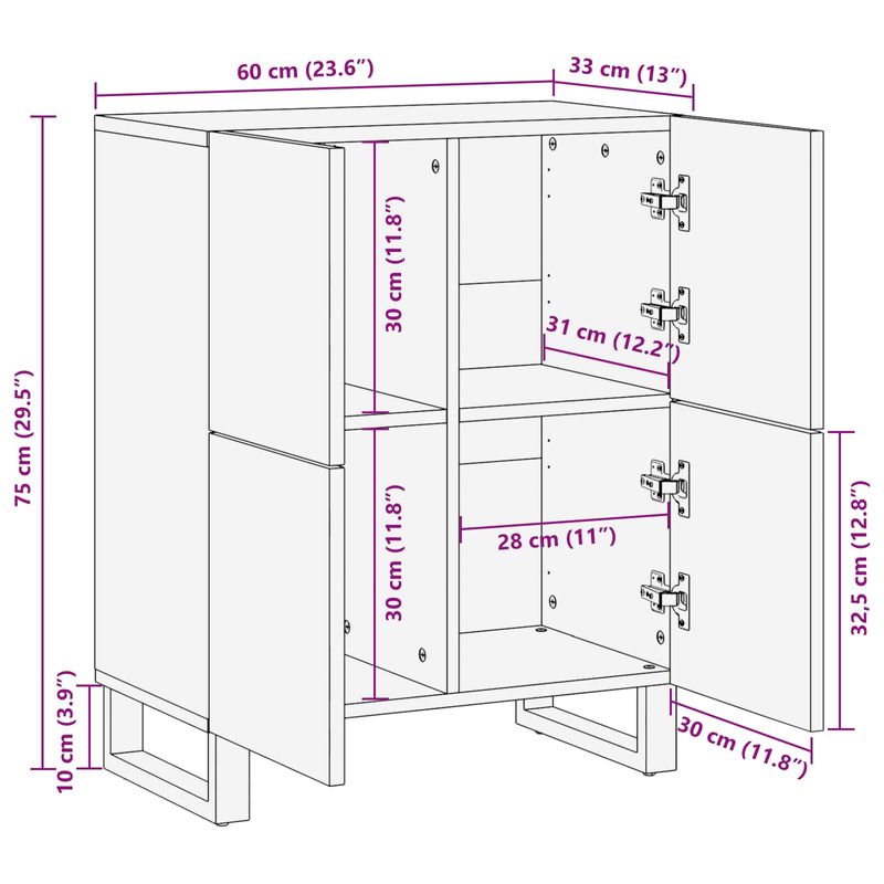 Casa si Gradina - Mobilier - Dulapuri si sifoniere - Dulapuri - Dulap lateral cu usa Maro 60 x 33,5 x 75 cm Lemn de mango solid - Infinity.ro