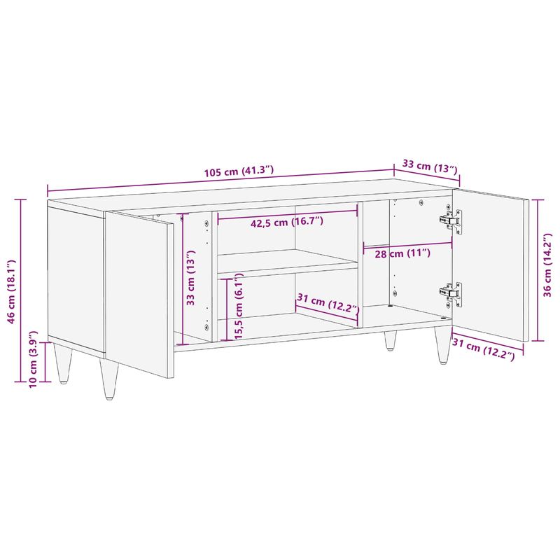 Casa si Gradina - Mobilier - Dulapuri si sifoniere - Dulapuri - Cabinet TV cu usa castan 105 x 33,5 x 46 cm Lemn de mango solid - Infinity.ro