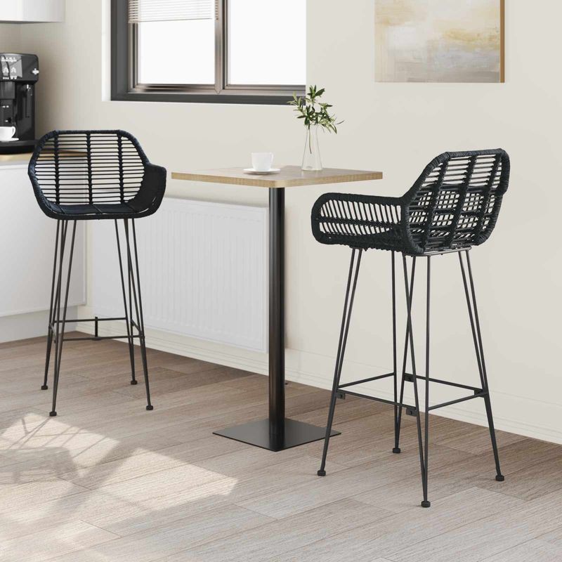 Casa si Gradina - Mobilier - Scaune si fotolii - Scaune - Scaun Bar 2 pcs Negru 55 x 52 x 92 cm Ratan si Fier - Infinity.ro
