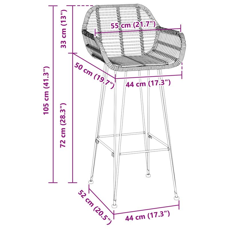 Casa si Gradina - Mobilier - Scaune si fotolii - Scaune - Scaun Bar 2 pcs Negru 55 x 52 x 92 cm Ratan si Fier - Infinity.ro