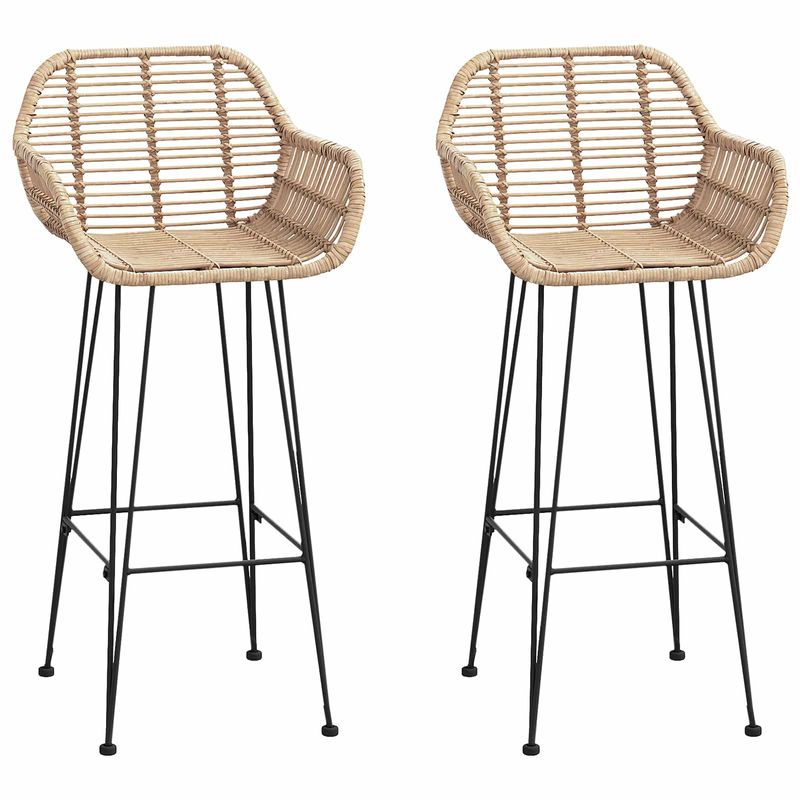 Casa si Gradina - Mobilier - Scaune si fotolii - Scaune - Scaun Bar 2 pcs natural 55 x 52 x 92 cm Ratan si Fier - Infinity.ro