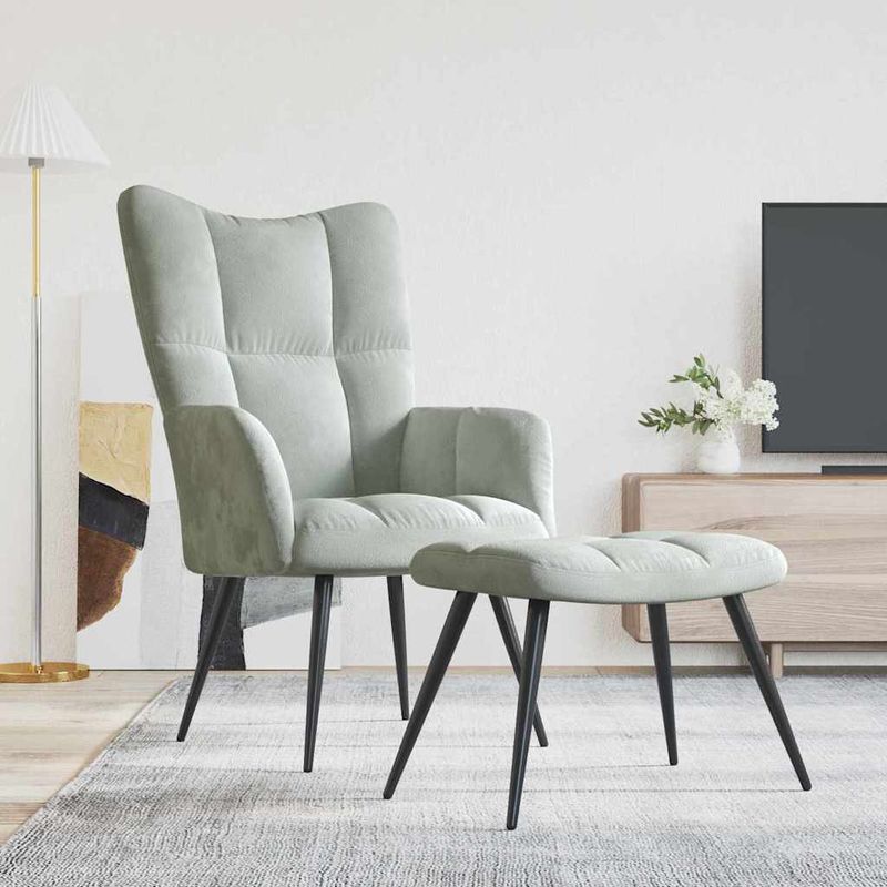 Casa si Gradina - Mobilier - Scaune si fotolii - Fotolii - Fotoliu Relaxant cu Taburet 2 pcs Gri deschis Catifea - Infinity.ro