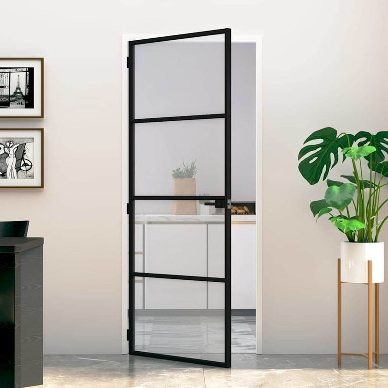 Casa si Gradina - Constructii - Usi interior, exterior si garaj - Usi garaj - Usa Interioara Neagra 76x201,5 cm din Sticla Termoizolanta si Aluminiu Subtire - Infinity.ro