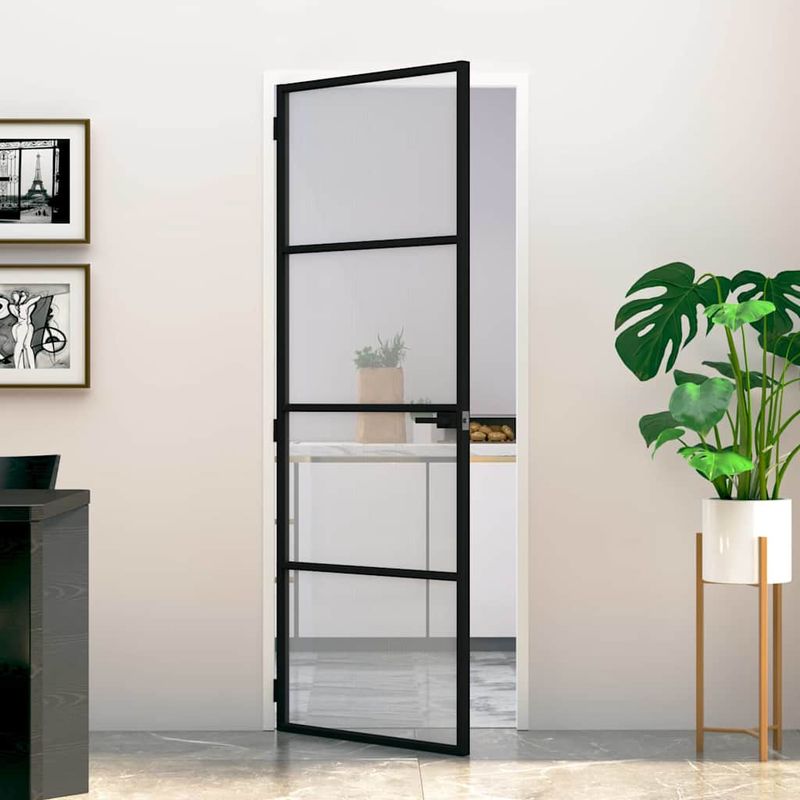 Casa si Gradina - Constructii - Usi interior, exterior si garaj - Usi garaj - Usa Interioara Neagra 76x201,5 cm din Sticla Termoizolanta si Aluminiu Subtire - Infinity.ro