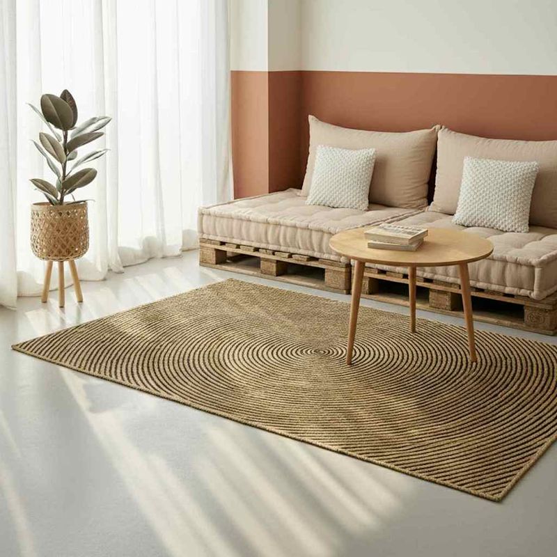 Casa si Gradina - Textile si covoare - Covoare - Covoare casa - Covor Natural si Negru 160 x 160 cm Iuta - Infinity.ro