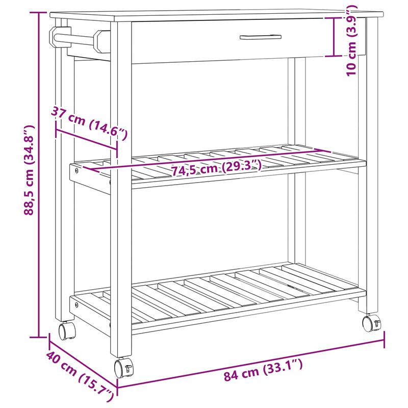 Casa si Gradina - Bucatarie si vesela - Ustensile bucatarie - Cosuri servire - Troler de Bucatarie Simplu Negru 88,5 x 40 x 84 cm - Infinity.ro