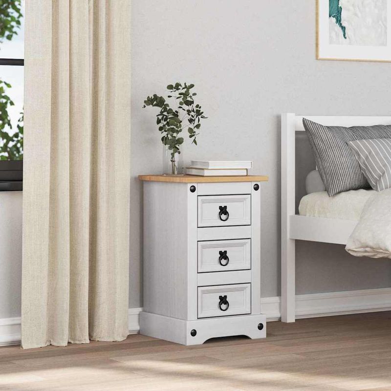 Casa si Gradina - Mobilier - Comode si corpuri - Noptiere - Noptiera cu sertar Alb 35 x 32,5 x 58 cm Lemn de pin masiv - Infinity.ro