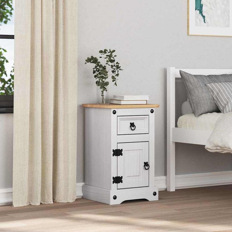 Casa si Gradina - Mobilier - Comode si corpuri - Noptiere - Noptiera cu sertar Alb 35 x 32,5 x 58 cm Lemn de pin masiv - Infinity.ro