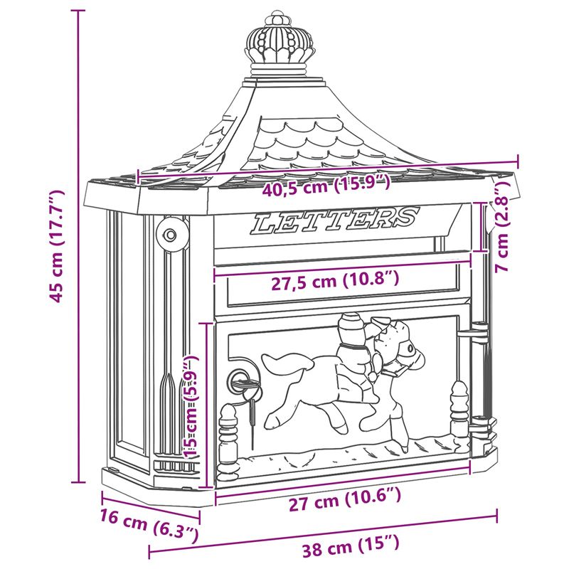 Casa si Gradina - Constructii - Depozitare, transport si protectie - Cutii postale - Cutie Postala Montata pe Perete Negru 40,5 x 15,5 x 44 cm - Infinity.ro