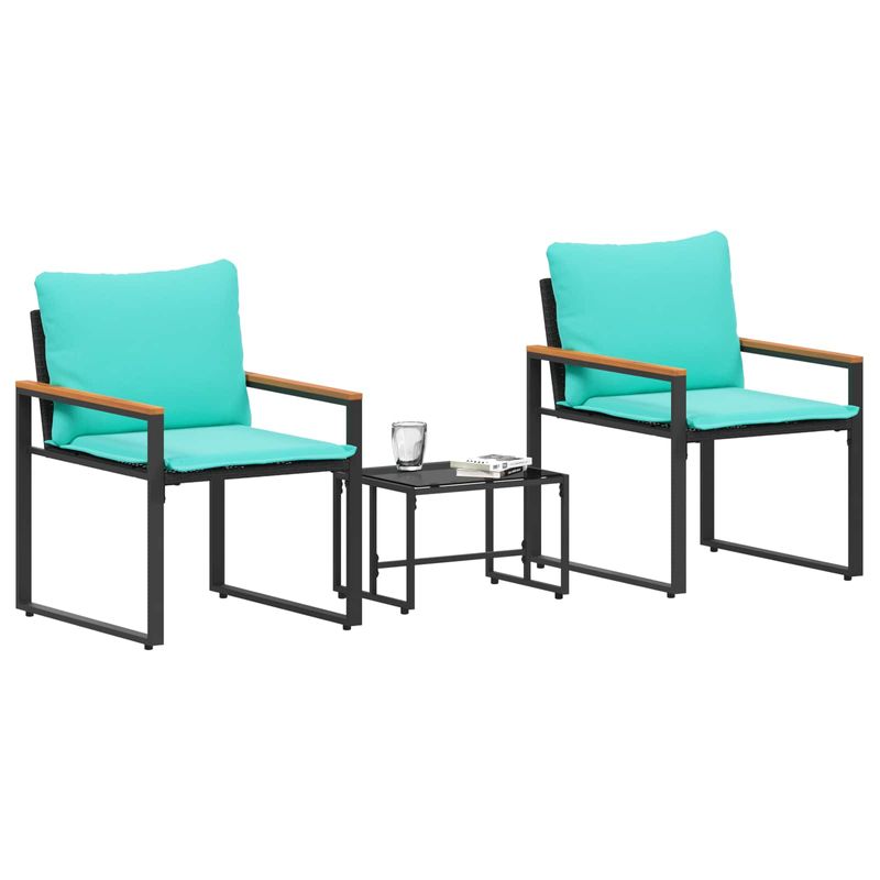 Casa si Gradina - Gradina si terasa - Mobilier exterior - Seturi mobila gradina - Seturi de mobilier cu perna 3 pcs Negru si Turcoaz Ratan - Infinity.ro