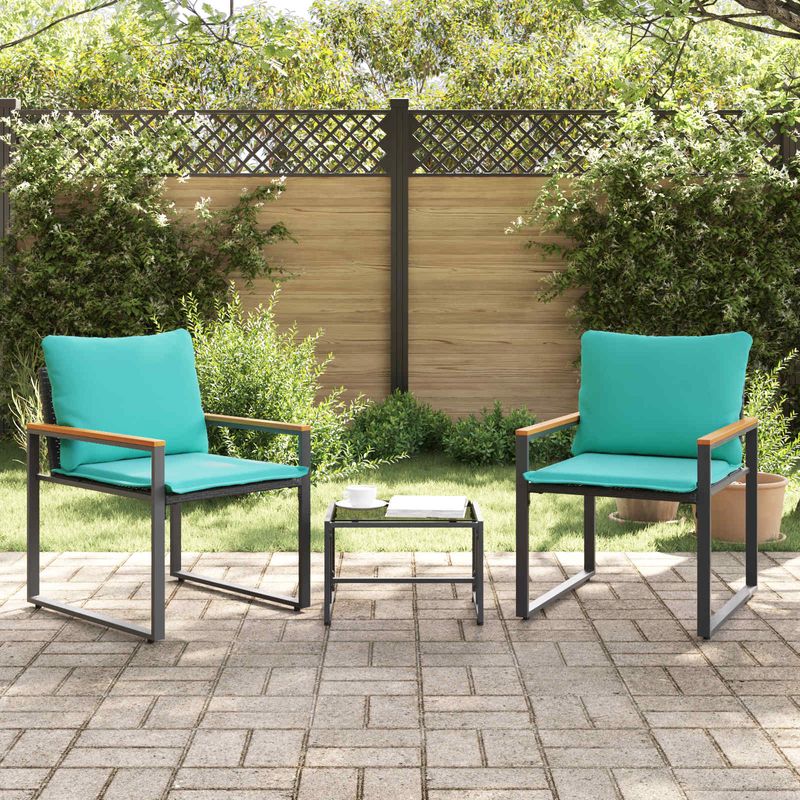 Casa si Gradina - Gradina si terasa - Mobilier exterior - Seturi mobila gradina - Seturi de mobilier cu perna 3 pcs Negru si Turcoaz Ratan - Infinity.ro