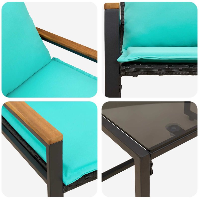 Casa si Gradina - Gradina si terasa - Mobilier exterior - Seturi mobila gradina - Seturi de mobilier cu perna 3 pcs Negru si Turcoaz Ratan - Infinity.ro