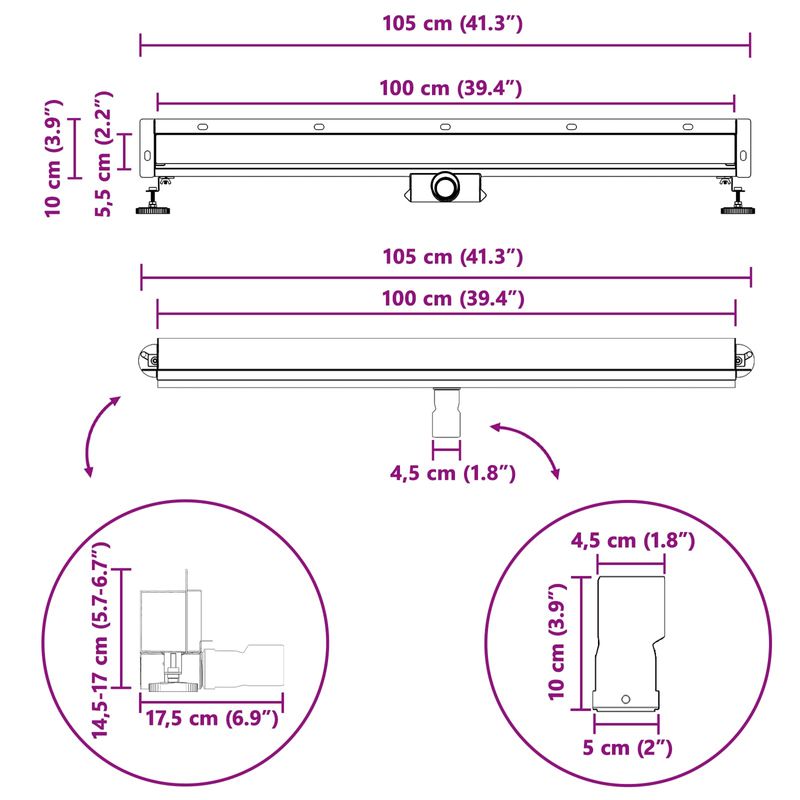 Casa si Gradina - Constructii - Materiale constructii - Sisteme de scurgere - Drenaj pentru Dus Montat pe Perete Argintiu 100 cm - Infinity.ro
