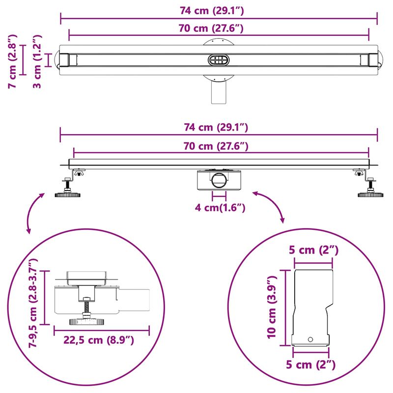 Casa si Gradina - Constructii - Materiale constructii - Sisteme de scurgere - Scurgere de dus la 360° cu model subtire Argintiu 70 cm - Infinity.ro