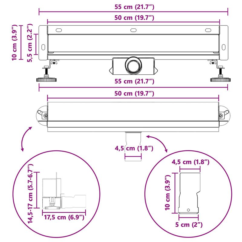 Casa si Gradina - Sanitare - Instalatii hidro - Tevi - Drenaj pentru Dus Montat pe Perete Argintiu 50 cm - Infinity.ro