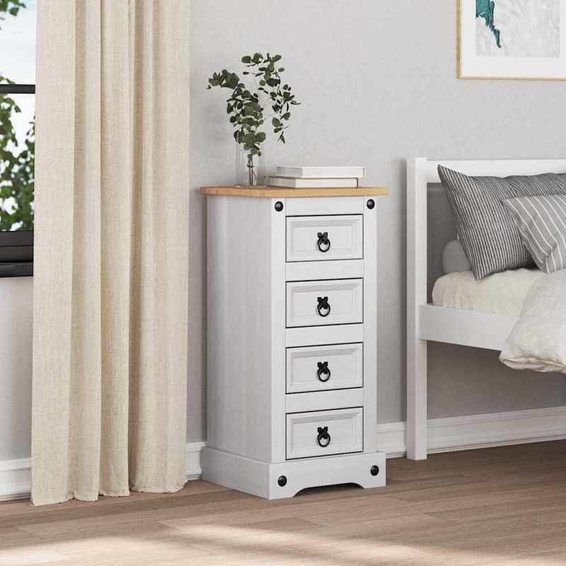 Casa si Gradina - Mobilier - Comode si corpuri - Noptiere - Noptiera cu sertar Alb 35 x 32,5 x 74 cm Lemn de pin masiv - Infinity.ro