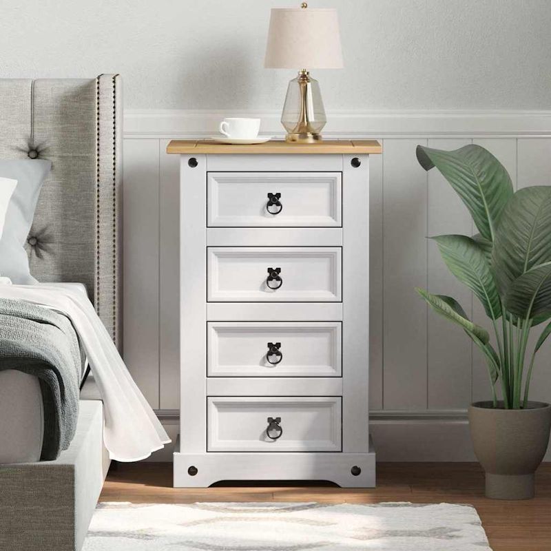 Casa si Gradina - Mobilier - Comode si corpuri - Noptiere - Noptiera cu sertar Alb 53 x 39 x 84 cm Lemn de pin masiv - Infinity.ro