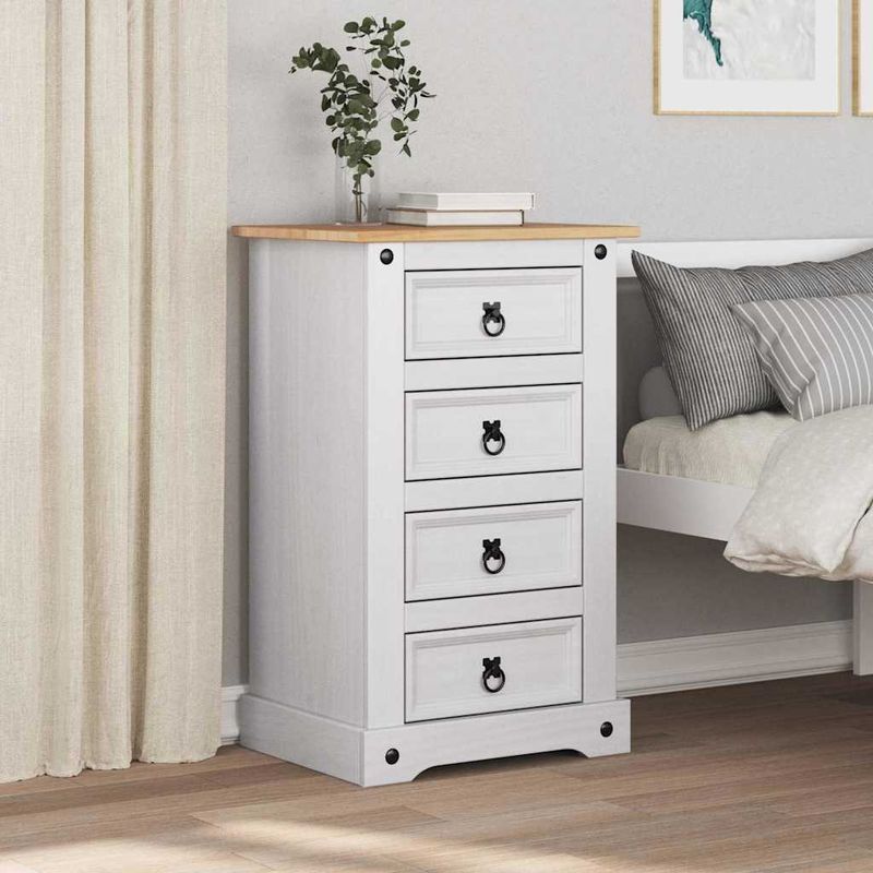 Casa si Gradina - Mobilier - Comode si corpuri - Noptiere - Noptiera cu sertar Alb 53 x 39 x 84 cm Lemn de pin masiv - Infinity.ro