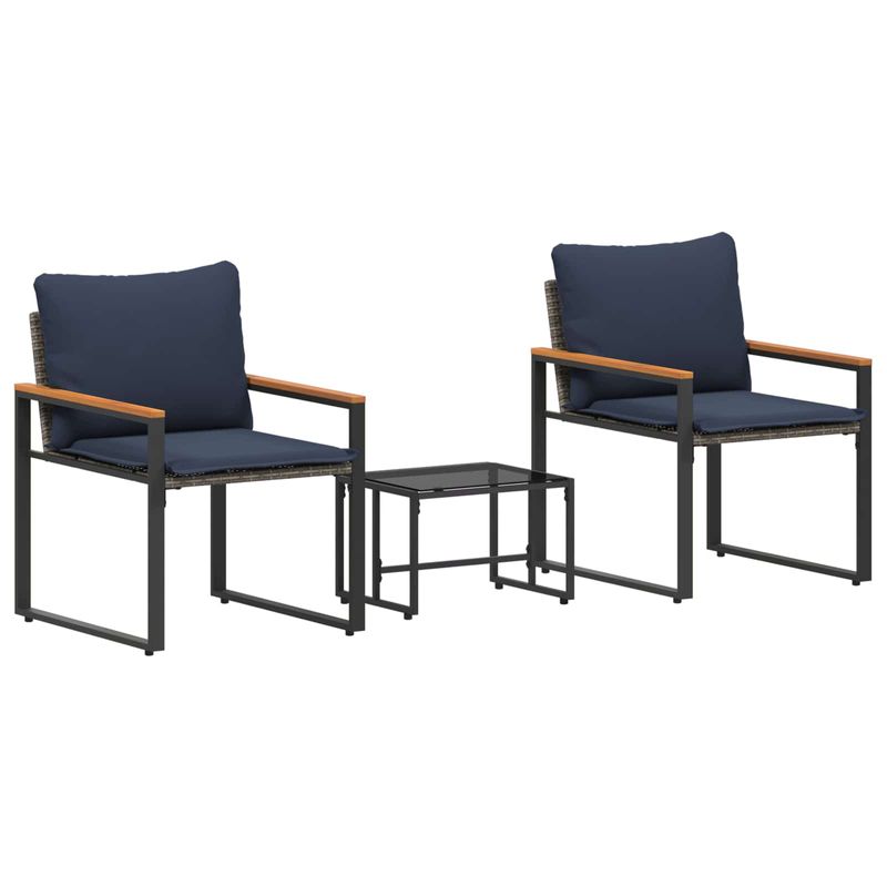 Casa si Gradina - Gradina si terasa - Mobilier exterior - Seturi mobila gradina - Seturi de mobilier cu perna 3 pcs Gri si albastru marin Ratan - Infinity.ro