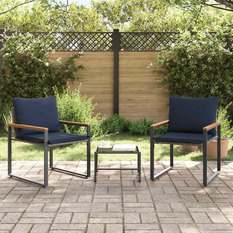 Casa si Gradina - Gradina si terasa - Mobilier exterior - Seturi mobila gradina - Seturi de mobilier cu perna 3 pcs Gri si albastru marin Ratan - Infinity.ro