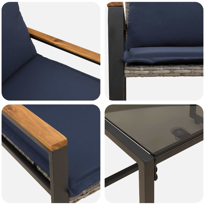 Casa si Gradina - Gradina si terasa - Mobilier exterior - Seturi mobila gradina - Seturi de mobilier cu perna 3 pcs Gri si albastru marin Ratan - Infinity.ro