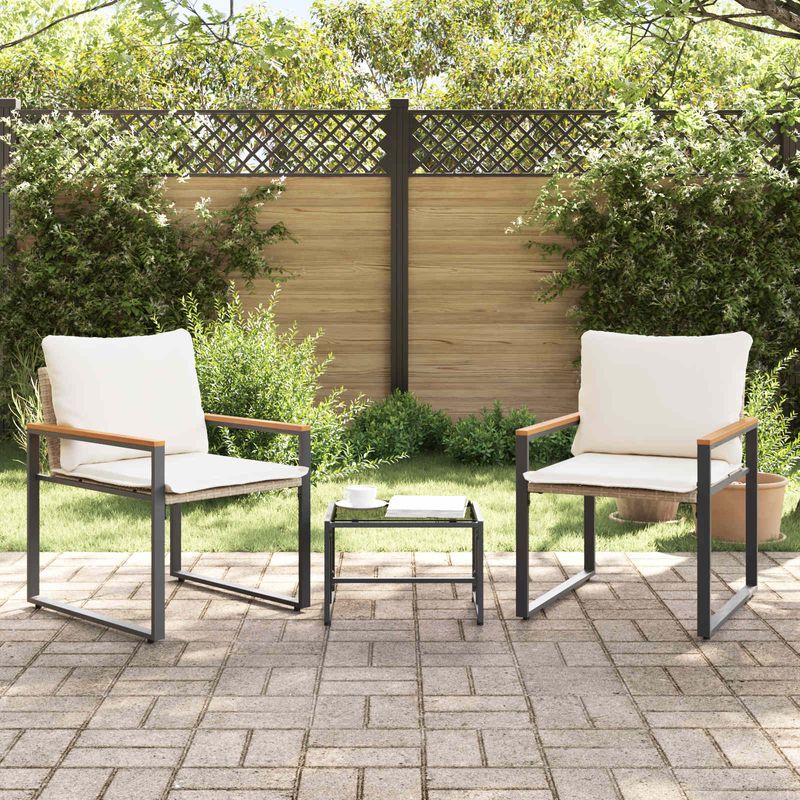 Casa si Gradina - Gradina si terasa - Mobilier exterior - Seturi mobila gradina - Seturi de mobilier cu perna 3 pcs Bej si alb crem Ratan - Infinity.ro