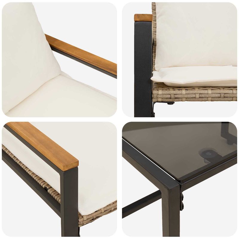 Casa si Gradina - Gradina si terasa - Mobilier exterior - Seturi mobila gradina - Seturi de mobilier cu perna 3 pcs Bej si alb crem Ratan - Infinity.ro