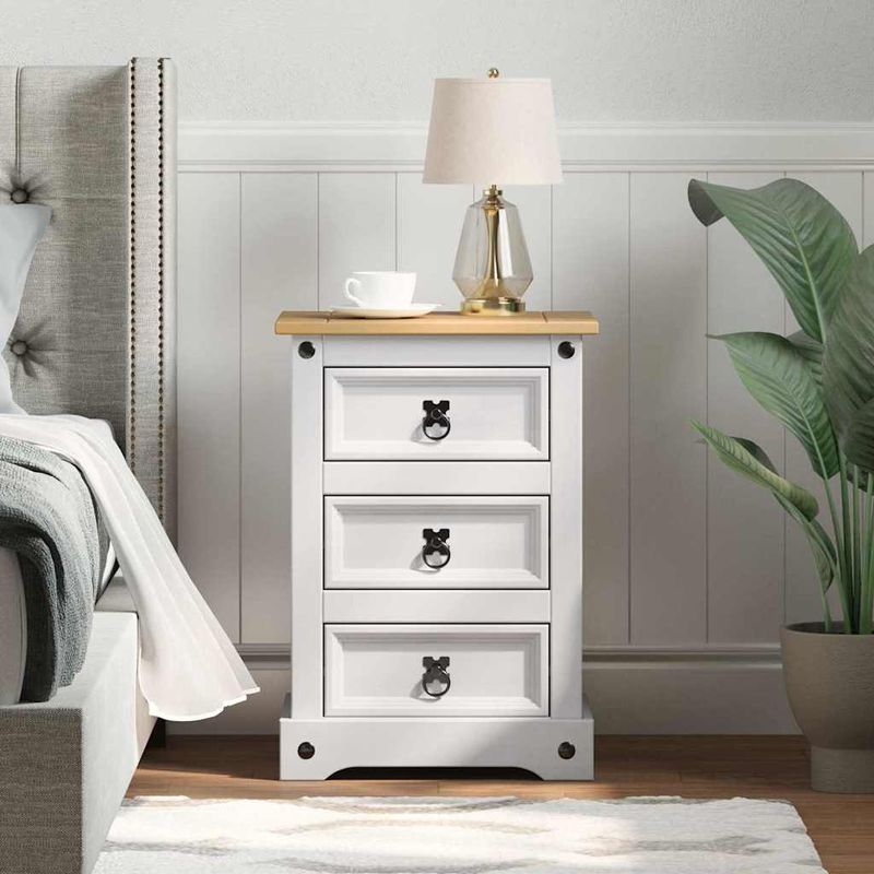 Casa si Gradina - Mobilier - Comode si corpuri - Noptiere - Noptiera cu sertar Alb 45 x 35 x 64 cm Lemn de pin masiv - Infinity.ro