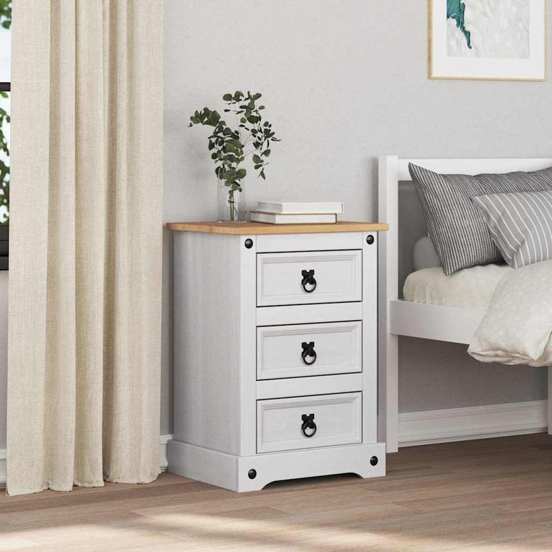 Casa si Gradina - Mobilier - Comode si corpuri - Noptiere - Noptiera cu sertar Alb 45 x 35 x 64 cm Lemn de pin masiv - Infinity.ro