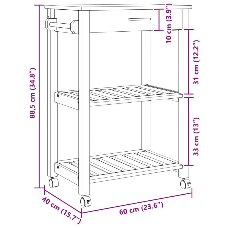 Casa si Gradina - Bucatarie si vesela - Ustensile bucatarie - Cosuri servire - Troler de Bucatarie Simplu Negru 88,5 x 40 x 60 cm - Infinity.ro