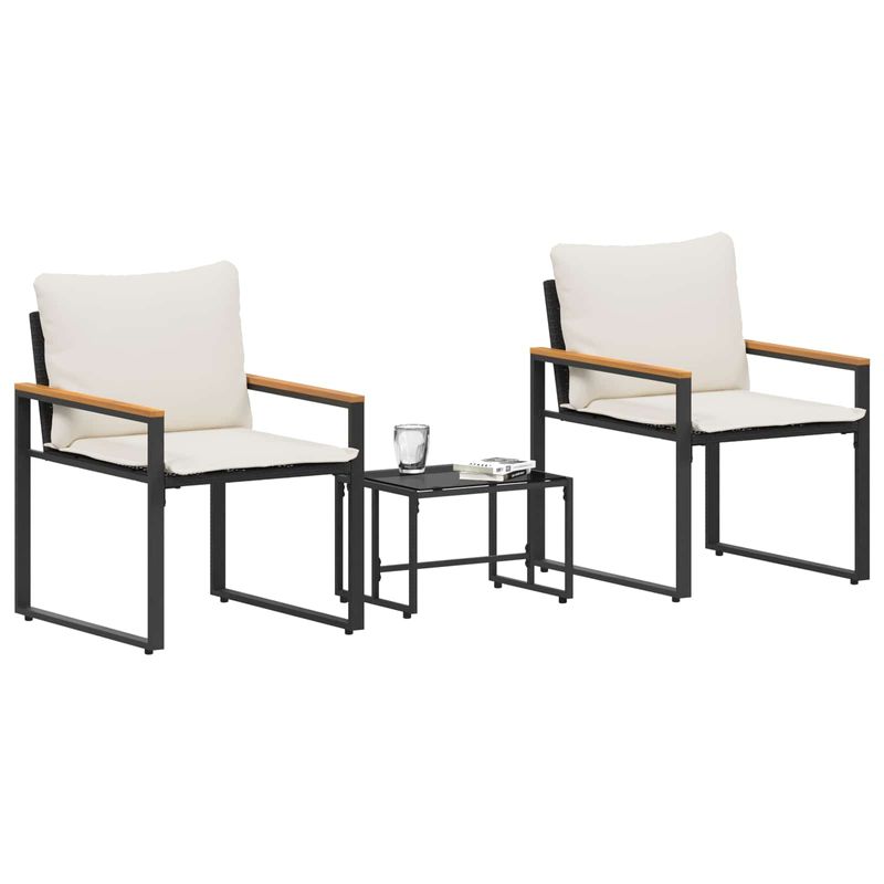 Casa si Gradina - Gradina si terasa - Mobilier exterior - Seturi mobila gradina - Seturi de mobilier cu perna 3 pcs Negru si Alb crem Ratan - Infinity.ro