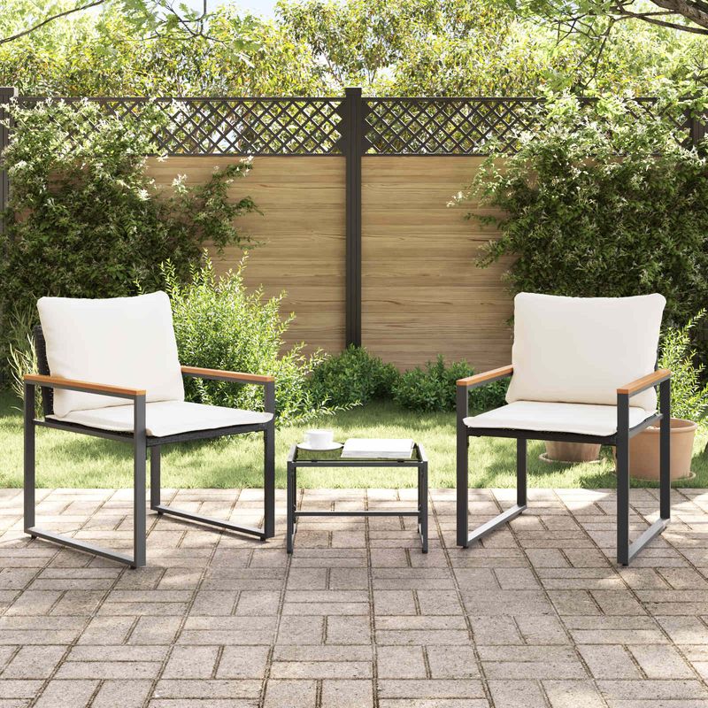 Casa si Gradina - Gradina si terasa - Mobilier exterior - Seturi mobila gradina - Seturi de mobilier cu perna 3 pcs Negru si Alb crem Ratan - Infinity.ro
