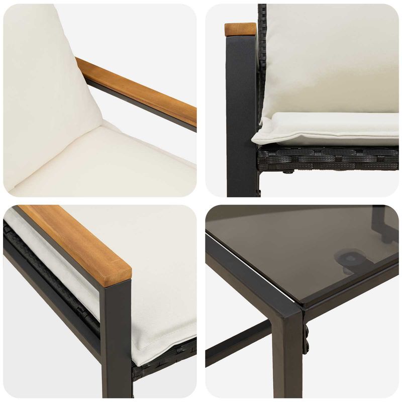 Casa si Gradina - Gradina si terasa - Mobilier exterior - Seturi mobila gradina - Seturi de mobilier cu perna 3 pcs Negru si Alb crem Ratan - Infinity.ro