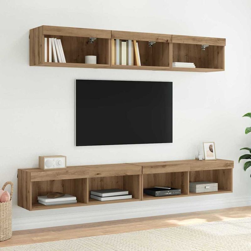Casa si Gradina - Mobilier - Comode si corpuri - Comode - Dulapuri pentru TV Pe perete Panama 2 pcs Stejar Artizanal - Infinity.ro