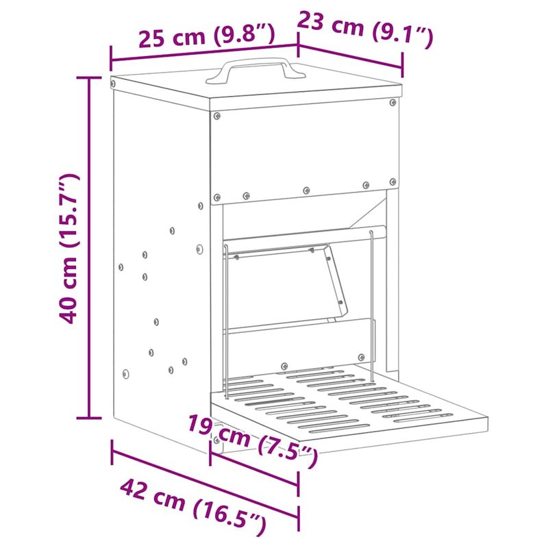 Petshop - Accesorii petshop - Castroane si adapatori - Hranitor cu pedale pentru pui Verde masliniu 25 x 42 x 40 cm - Infinity.ro