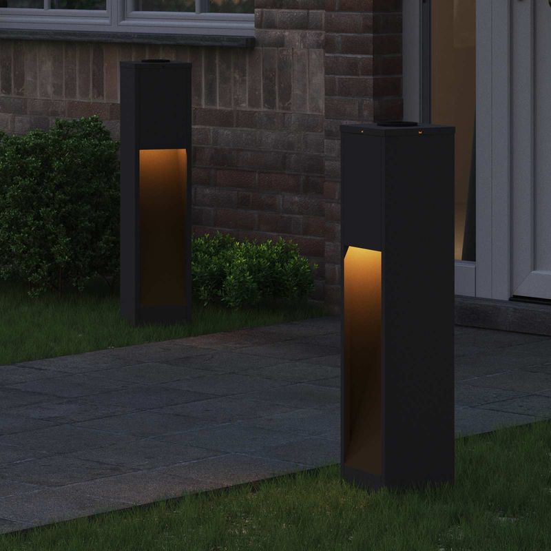 Casa si Gradina - Corpuri si surse de iluminat - Iluminat exterior - Felinare - Lampa de parcurs LED solar 2 pcs Negru Otel laminat la rece - Infinity.ro