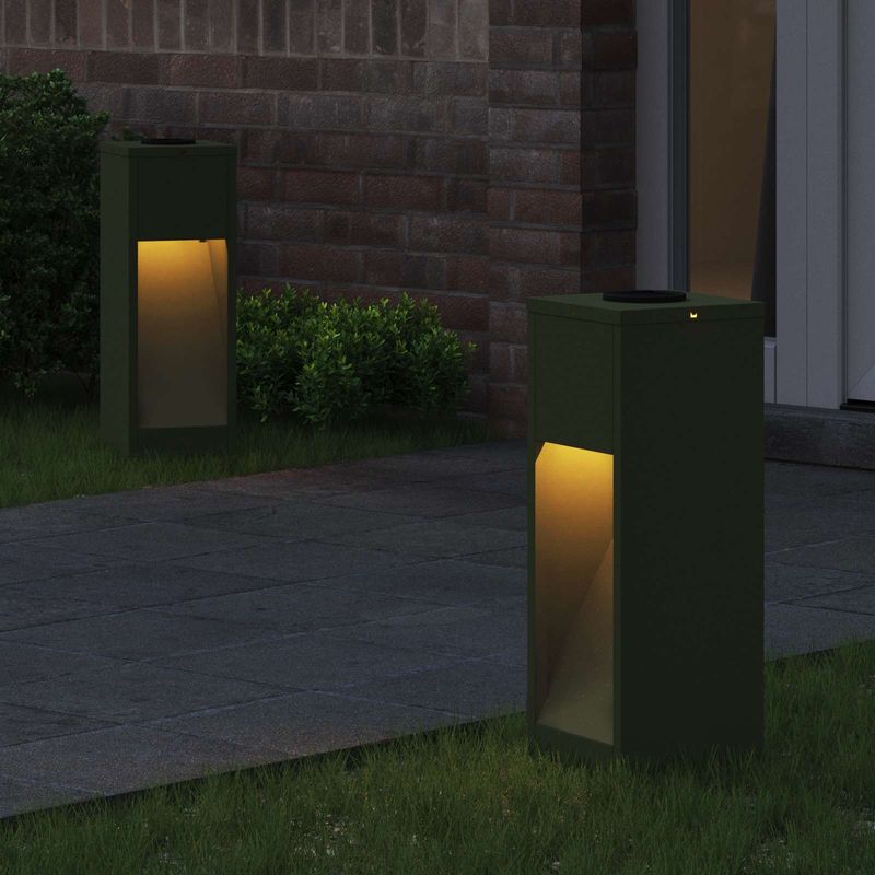 Casa si Gradina - Corpuri si surse de iluminat - Iluminat exterior - Felinare - Lampa de parcurs LED solar 2 pcs Verde masliniu - Infinity.ro