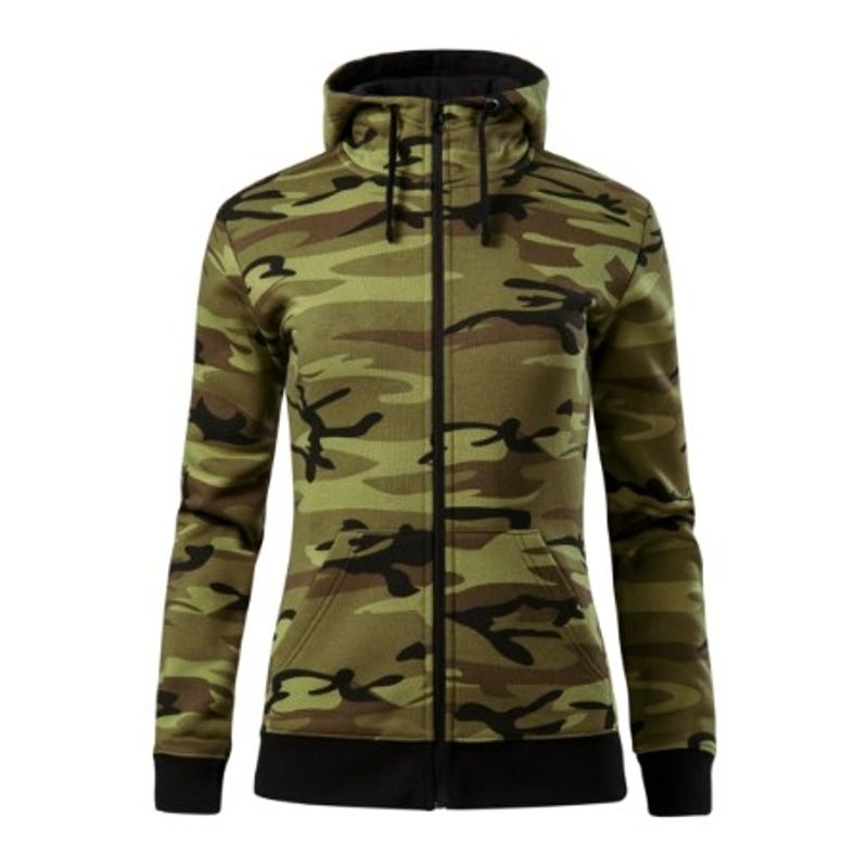 Fashion, accesorii si bijuterii - Femei - Imbracaminte femei - Hanorace femei - Hanorac pentru dama, Camo Zipper C20, Malfini M Camuflaj Verde - Infinity.ro