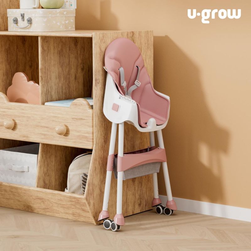 Jucarii, Copii si Bebe - Hrana si alaptare - Scaune de masa bebe - Scaun de masa 2 in 1 U-Grow UG-502-PK, pliabil, husa detasabila, roz - Infinity.ro