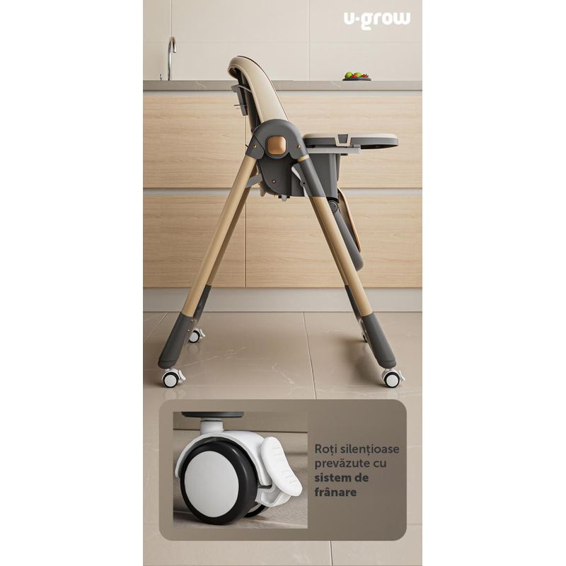 Jucarii, Copii si Bebe - Hrana si alaptare - Scaune de masa bebe - Scaun de masa U-Grow UG-330-BR, reglabil, pliabil, maro - Infinity.ro
