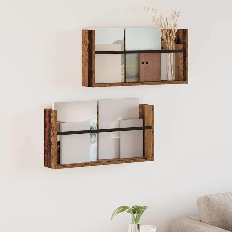 Casa si Gradina - Mobilier - Biblioteci si rafturi - Rafturi - Raft pentru reviste cu raft 2 pcs Lemn vechi 60 x 12 x 30 cm - Infinity.ro