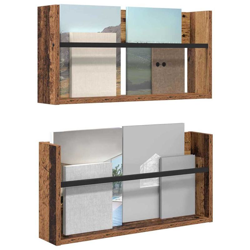 Casa si Gradina - Mobilier - Biblioteci si rafturi - Rafturi - Raft pentru reviste cu raft 2 pcs Lemn vechi 60 x 12 x 30 cm - Infinity.ro