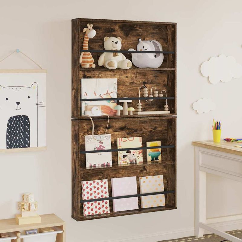 Casa si Gradina - Mobilier - Biblioteci si rafturi - Rafturi - Raft pentru reviste 2 pcs Stejar fumuriu 80 x 12 x 70 cm - Infinity.ro