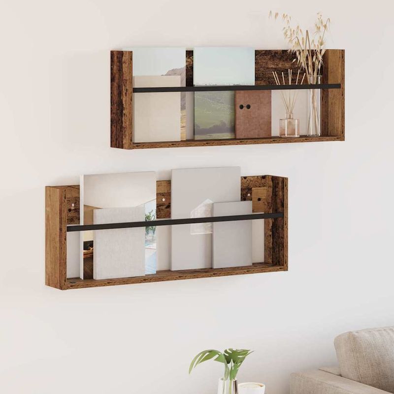 Casa si Gradina - Mobilier - Biblioteci si rafturi - Rafturi - Raft pentru reviste cu raft 2 pcs Lemn vechi 80 x 12 x 30 cm - Infinity.ro