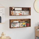 Casa si Gradina - Mobilier - Biblioteci si rafturi - Rafturi - Raft pentru reviste cu raft 2 pcs Lemn vechi 80 x 12 x 30 cm - Infinity.ro