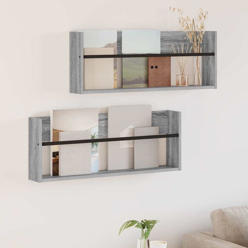 Casa si Gradina - Mobilier - Biblioteci si rafturi - Rafturi - Raft pentru reviste cu raft 2 pcs Gri Sonoma 80 x 12 x 30 cm - Infinity.ro
