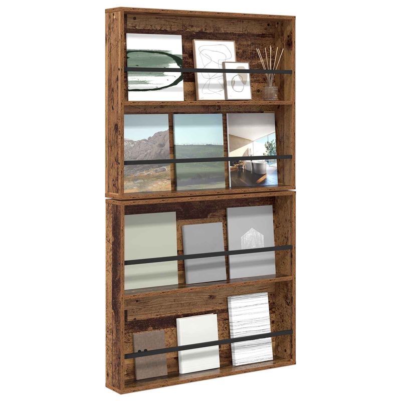 Casa si Gradina - Mobilier - Biblioteci si rafturi - Rafturi - Raft pentru reviste cu raft 2 pcs Lemn vechi 80 x 12 x 70 cm - Infinity.ro