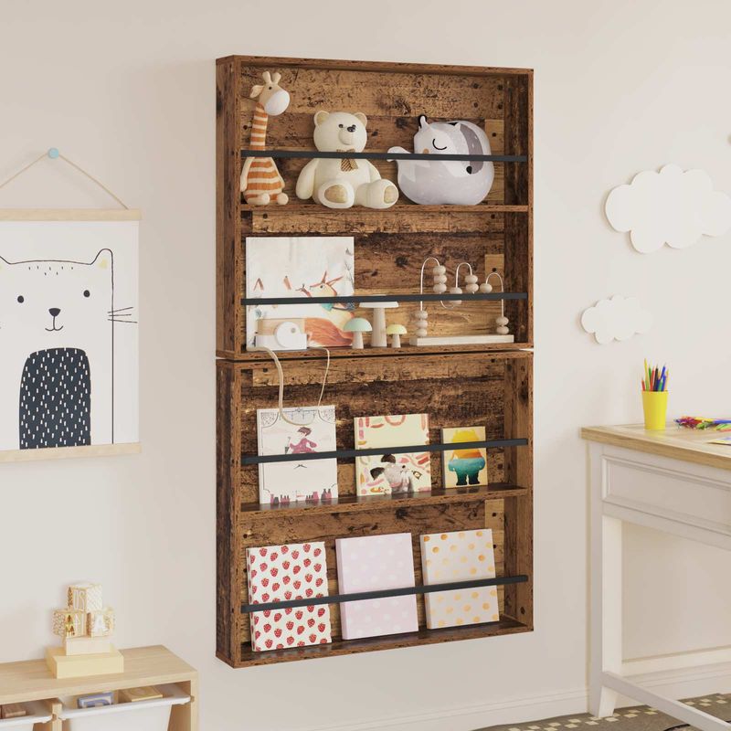 Casa si Gradina - Mobilier - Biblioteci si rafturi - Rafturi - Raft pentru reviste cu raft 2 pcs Lemn vechi 80 x 12 x 70 cm - Infinity.ro