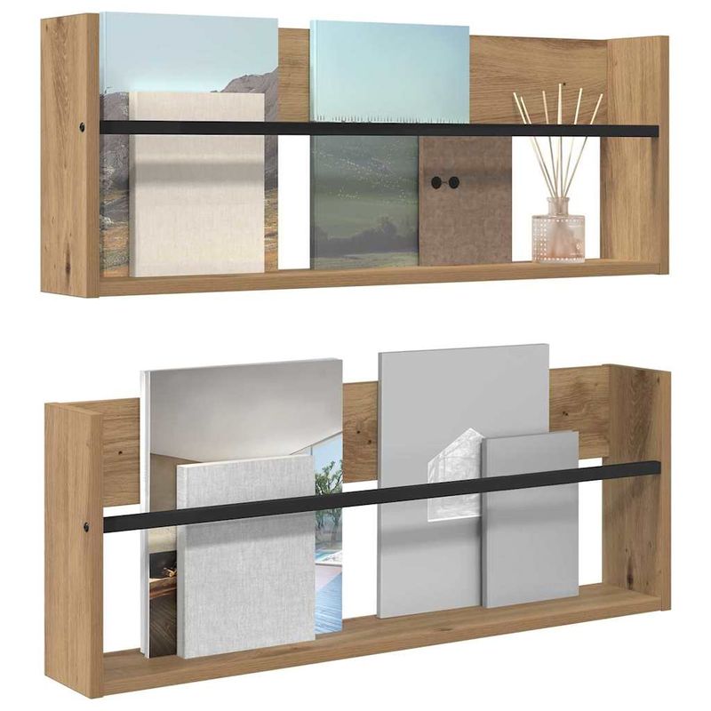 Casa si Gradina - Mobilier - Biblioteci si rafturi - Rafturi - Raft pentru reviste 2 pcs Stejar Artizanal 80 x 12 x 30 cm - Infinity.ro
